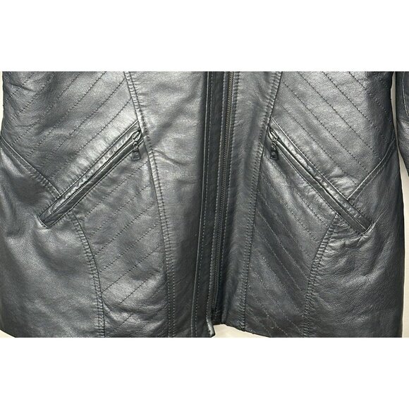 Vtg Danier Leather Coat Womens Y2K 90s Lined Zip Front Black Size Medium 14-16 - Picture 6 of 16